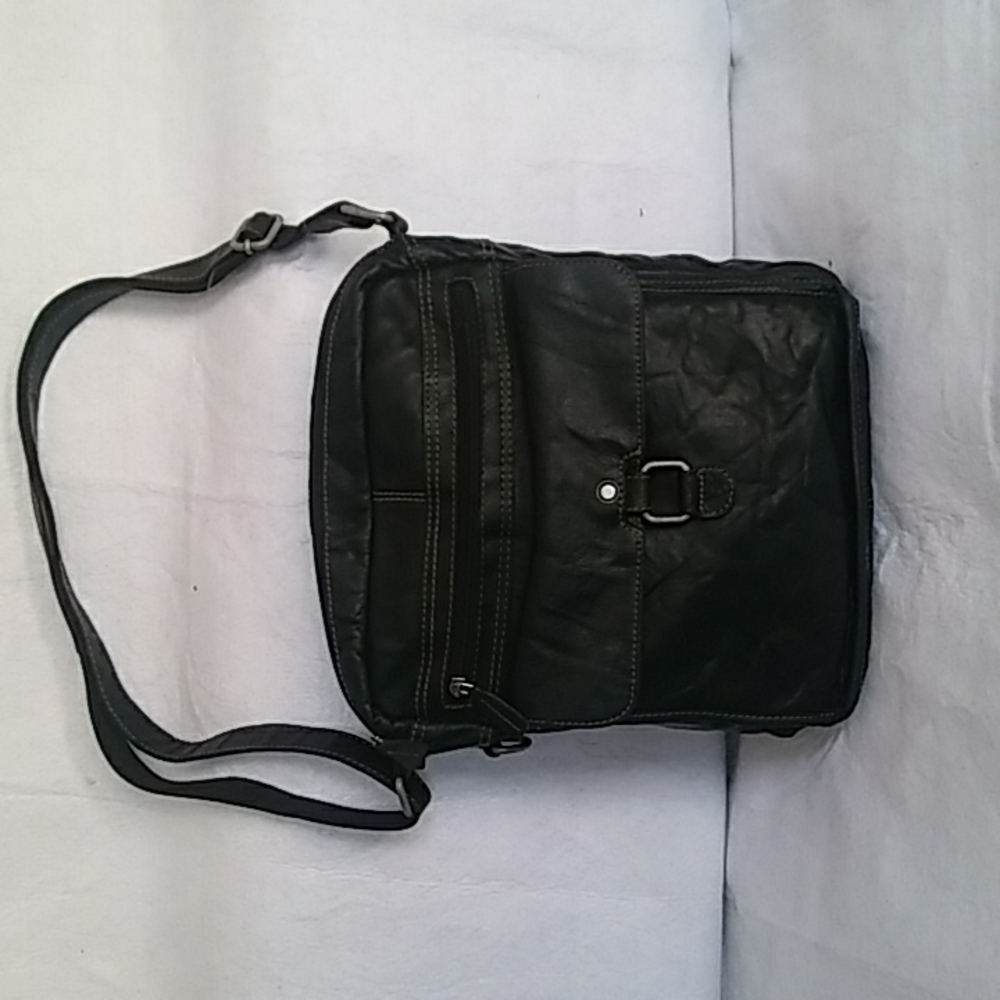 JACKGEORGES black thick soft buffalo leather crossbody bag.